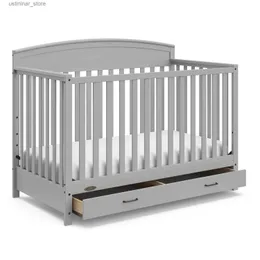 Łóżeczka Baby Cribs 5-w-1 z szufladą (Pebble Gray)-Konwertyty od łóżeczka dla dzieci do łóżka dla małego łóżka pełnoziarniste Mattress L416