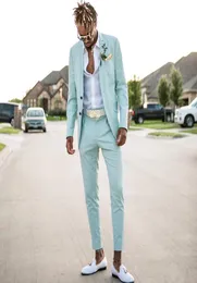 Mint Green Bräutigam -Anzüge schlanker Fit gekerbter Revers Strand Groomsmen Hochzeitstup für Männer formelle Abschlussballanzug zwei Stücke Jackelpants 8235912