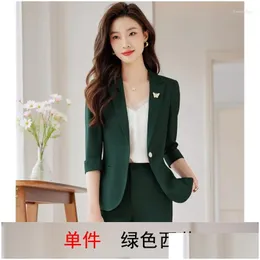 Kvinnor Tvåbitar byxor Slim-Fit Thin Suit Jacket For Women Spring/Summer 2023 Intervju Formal Wear Business Small Overalls Drop Deliv DHX6K