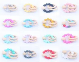 Baby Teether Rings Food Grade Beech Wood Wood Teething Ring Sooders Chew 장난감 샤워 재생 chew 둥근 나무 구슬 실리콘 Teether DYP12626809