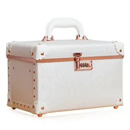 urecity Portable Retro Leather Makeup Train Case Cosmetic Organizer Storage Box with Combination Lock 240416