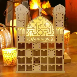 Wooden Eid Mubarak Calendario del conto alla rovescia Ornamenti fai -da -te Ramadan con luci a LED decorazioni Ramadan Decorazioni islamiche Muslim Party Supplies 240403