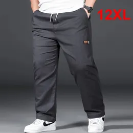 Calça de tamanho mais 12xl Men calças casuais cintura elástica masculina heterossexual cinza preto Big 10xl 240415