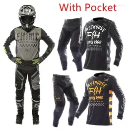 オートバイの衣類2024FXRオートバイスーツオートバイオフロード機器ポケット付きオフロードスウェットシャツダートバイクとパンツレーシングヘルメット保護ギア