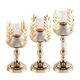 Ljusstakare Candelabra Tea Light Stand Home Ornament Gold Polished Olive Branch Shaped Decor for Wedding Present Desktop Middag Dekorativ