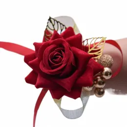 Fabric Roses Handgelenk Corsage Hochzeitsarmband für Brautjungfernbriden Hand Faken Rosen Hochzeitsarmband für Gäste Akquireien C0m3#