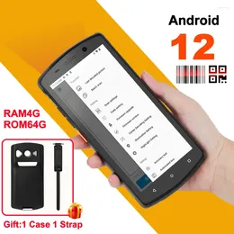 Android 12 핸드 헬드 PDA 장치 창고 1D 2D QR 바코드 리더 스캐너 터미널 4G64G 케이스 스트랩 충전기 선택