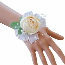 boutniere och handled corsage bröllop accores brud multi färg ribb rose bract diamd spänne bästa vän hand fr f0nd#