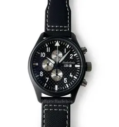 Mens Watch Day Date Chronograph Quartz Movement 43mm Luminous Fiber Dial PVD Steel Case Nylon Strap Black Wristwatches2199229