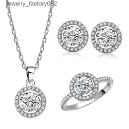 Heißer Verkauf feiner 925 Sterling Silber Halskette Ohrringe Ringe Schmucksets Braut Diamant Zirkonia Hochzeit Schmucksets für Frauen