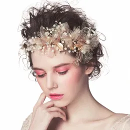 Nowy modny fr włosy biżuteria złota perła ręcznie robiona pałąk ślubny pałąk na głowę Rhineste Hairband Kobiety Hair Acrames Ozdoby Y2BB#
