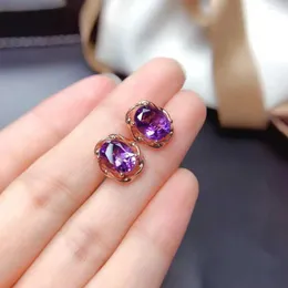 Kolczyki Dangle Natural Amethyst Studek Kryształ Pełny ogień Kolor Flash Srebrny S925 Sterling Temperamental