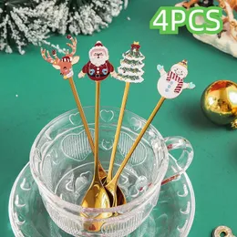 Spoon 4pcs abbinati Serie natalizie 304 Stoviglie dorate in acciaio inossidabile che mescola cucchiaio forchetta da frutta a quattro pezzi set di scatole da regalo a quattro pezzi