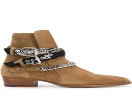 Nova temporada, homem Ami Ri Ri Chainembeled Botas Bandana Print Side Buckle Freating Round Toe Shoes6615425