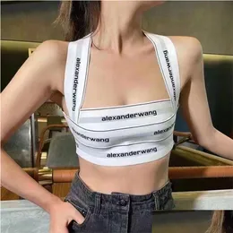 Womens Tanks Camis Y Fashion Striped Letter Tie Corset Top Women Tight Sling Cross Cutout Street Party Y2K Clothes Crop Summer 22 Drop Otwlp