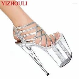 Dansskor Sexig dansare 20 cm Cross Strap With Silver Vamp Model 8in Stiletto Sandaler Steel Pipe Dancing