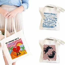 Tote Bag-Harry-Harry-Harry's-House- lona-telas Un Verano Sin Ti Música Bola de impressão Bad Bad Bunny Casual Bolsa