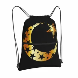 the Islamic Star Drawstring Bags Backpacks Shoes Fabric Pouch Lightweight Football Riding Bag Volleyball Universal Metal Feeling O594#