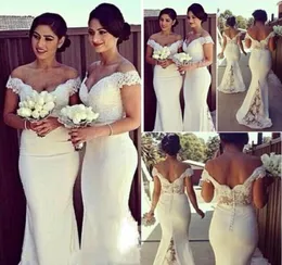 2018 плюс размер кружево дешевое платье подружек невесты с плеча винтаж с короткими рукавами свадебные платья для вечеринок русалка кремовые невесты 6758976