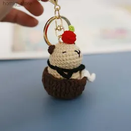 Plush Keychains Creative Knitting Keychains Handmaking Cute Capybara Doll Crochet Keyrings For Car Keys Accessories Bag Pendant Y240415