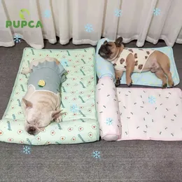 Summer Dog Bed Cat Cushion Puppy Sleep Nest för Small Medium Large Ice Silk Cool Mat Pet Kennel Cooling Rattan Matrass 240416
