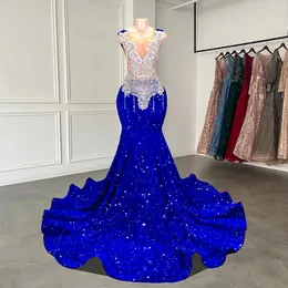 Vestidos de festa, estilo de sereia sexy pura dos cristais prateados brilhantes diamante meninas pretas azuis reais prom 2024