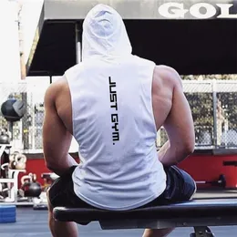 Moda pamuklu kolsuz gömlek spor salonu hoodies tank üst erkek fitness gömlek vücut geliştirme tekli egzersiz yelek erkek 240410