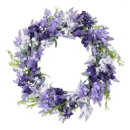 Flores decorativas de festa de casamento artificial guirlanda suspensa decoração de porta de coroa diy ratta de lavanda púrpura