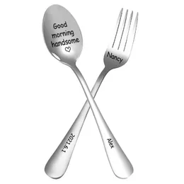 Custom DIY Stainless Steel Free Engraved Coffee Spoon Fork Personalized Christmas Gifts Kitchen Accessories Tableware Decoration