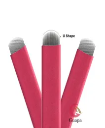 100st Red Flex Microblading Needles Disposable 12CF 18U Shape Eyebrow Permanent Makeup Blade med 022mm Diameter för 3D Brows5083619