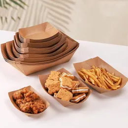 Dostępne zastawy stołowe 100pcs Trace Sushi Wood Boat Natural Bamboo Kayak Sałatka Deser Pine Cake Tort Bowl Mat Tray