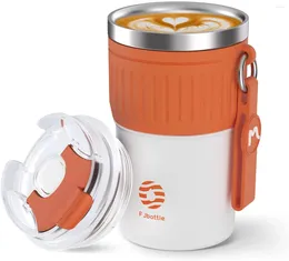 Bottiglie d'acqua Fjbottle Coffee Travel tazza con coperchio a perdita di 400 ml/14 once in acciaio inossidabile isolato riutilizzabile a doppia parete