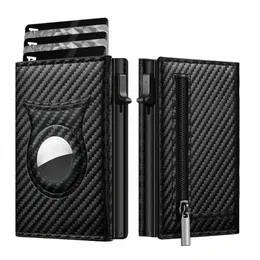 Herren Kohlenhydratfaser-Magnetkartenhalter PU Leder RFID Drei-fache Automatikkartenhalter mit Reißverschlussmünzen Geldbörsen Airtag Wallet P1TK#