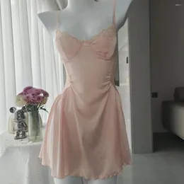 Женская одежда для сна, сексуальная шелковая ночная рубашка для женщин с чистым желанием, поклонная подушка для грудной клетки, висящая пижама 2024 Домашняя одежда