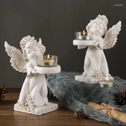 Titulares de velas Angel Bênção Stand em estilo europeu Resina antiga decoração de mesa de casa