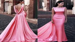 Mermaid Formal Night Dresses 2022 Scoop sem costas Mulheres do Oriente Médio Vestidos de noite com envoltórios vestidos de jantar rosa de melancia8948530