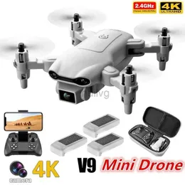 Drony V9 WIFI FPV Fotografia lotnicza Helikopter mini dron 4K podwójny aparat HD szeroki kąt aparatu składany quadcopter Dron Toys 24416