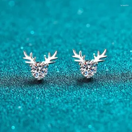 Stud Earrings Platinum Plated 925 Sterling Silver 0.5 Carat Pass Diamond Brilliant Cut D Color Moissanite Deer For Women