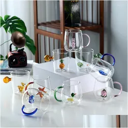 Vinglas Cartoon Animal Animal Glass Home 3D Cute High Borosilicate Single Layer Cup vardagsrum med gäster Juice Cold Drink Dro Dhlue