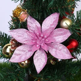 Dekorative Blumen 10pcs Weihnachten Weihnachtsstern Glitter Künstliche Blume Weihnachtsbaum Hängende Anhänger Jahr Partydekoration 2024 Navidad Home