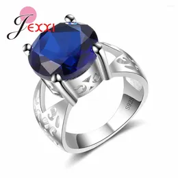 Cluster Rings Big Size 6-10 Promotion 925 Sterling Silver Needle Wedding Bridal Jewelry With Zircon Round Blue Crystal Ring For Women