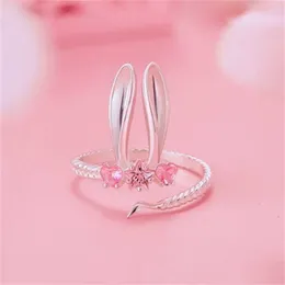 Cluster Rings Fashion Lady 925 Sterling Silver Ring for Girls 2024 Zodiac Finger Accessories Trendy Crystal Pink justerbar