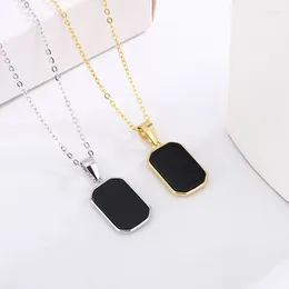 Pendants S925 Sterling Silver Black Square Necklace For Women's Simple Versatile Collar Chain Agate Pendant Ornament