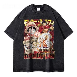 Designer Mens T-shirts Monkey D Luffy T Shirt Streetwear Vintage Washed Anime One Piece Tshirts Summer Harajuku kort ärm överdimensionerade toppar haikyuu tees män 9876