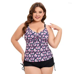 Frauen Badebekleidung Pink Blumendruck 2 Stück Badeanzug für Frauen xxxxxl V-Ausschnitt Hosential Rückenless Bikini Tankini Sommer Beach Urlaub 2024