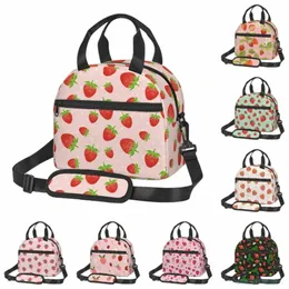 Erdbeer -Lunch -Tasche für Mädchen Frauen Isolierte Lunchbox für Schularbeit Picknickkühler -Einkaufstasche mit verstellbarem Schultergurt L2TT#