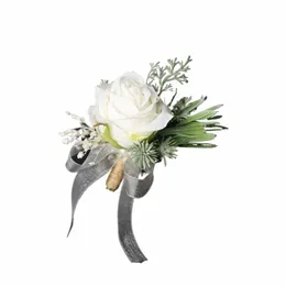 White Rose Artifical Frs Mensuit boutnieres Małżeństwo Piromsmen Wedding Acories Groom Wedding 52bl#