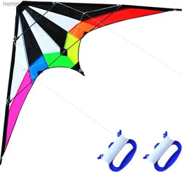 Nyligen anlänt 48 tum Rainbow Professional Double Line Stunt Kite med handtag och en väl utformad flygfabriksutgång Y240416