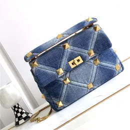 BASSE DENIM con sacca in pelle Grande Rivet Media Chain One Diagonal Portable Square