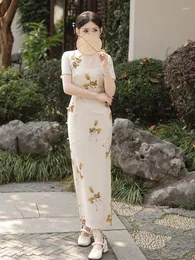 Этническая одежда традиционные сексуальные сексуальные Qipao Printed Cheongsam Summer Young Elegant Woman Plants